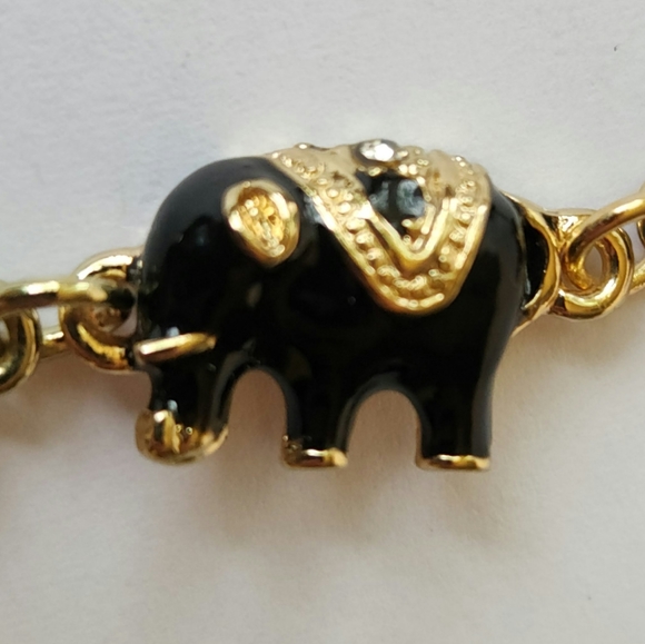 Gold Tone Black Elephant Charm Bracelet - Picture 10 of 10